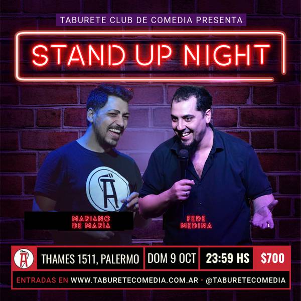Taburete Presenta Stand Up Night - Domingo 9 de Octubre 23:59hs