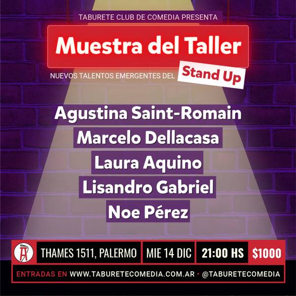 Muestra de Stand Up del Taller de Taburete Comedia - Miércoles 14 de Diciembre