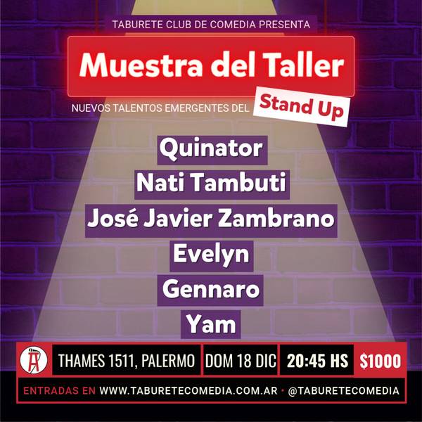 Muestra de Stand Up del Taller de Taburete Comedia - Domingo 18 de Diciembre