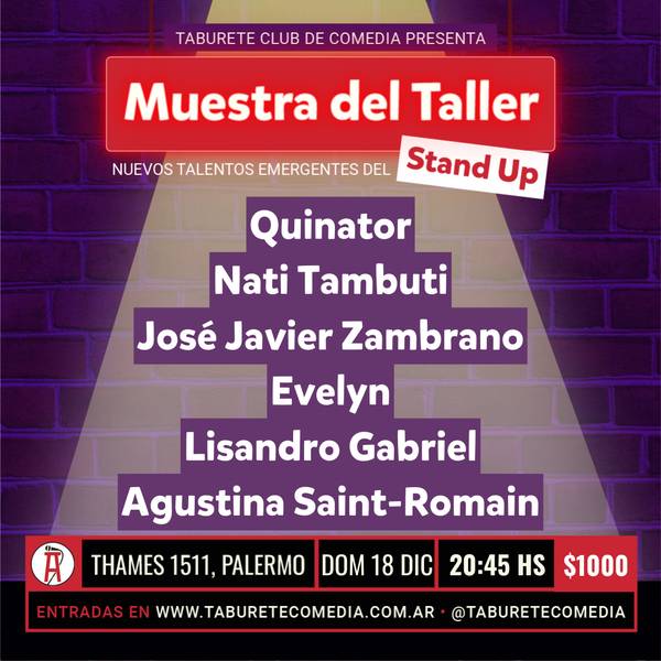 Muestra de Stand Up del Taller de Taburete Comedia - Domingo 18 de Diciembre 20:45hs